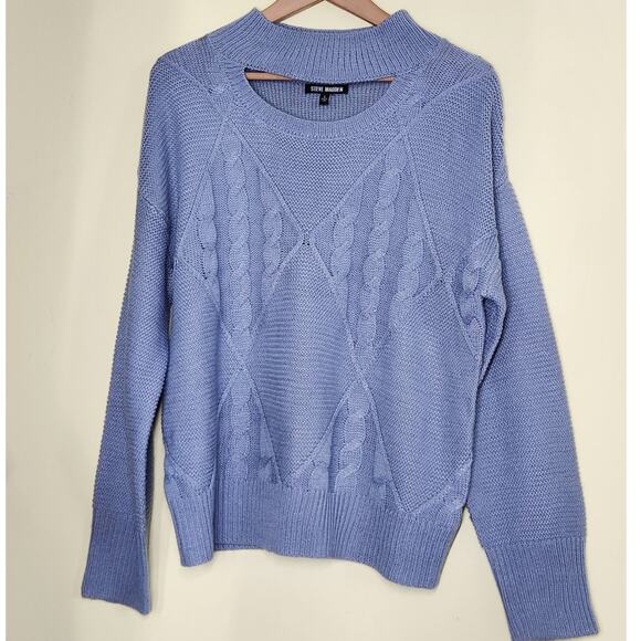 Steve Madden Cable Knit Keyhole Pullover Sweater Size Large Faded Blue Cozy Luxe - Picture 1 of 8